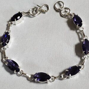 NEW Silver Adjustable Bracelet With Amethyst Purple Stones